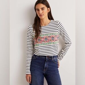Boden embroidered long sleeve tee crew neck Breton US 8 UK 12 M